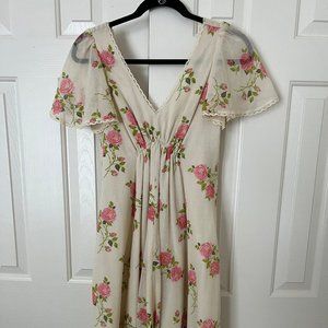 VTG Pink Rose floral butterfly sleeve dress - Size Small/Medium